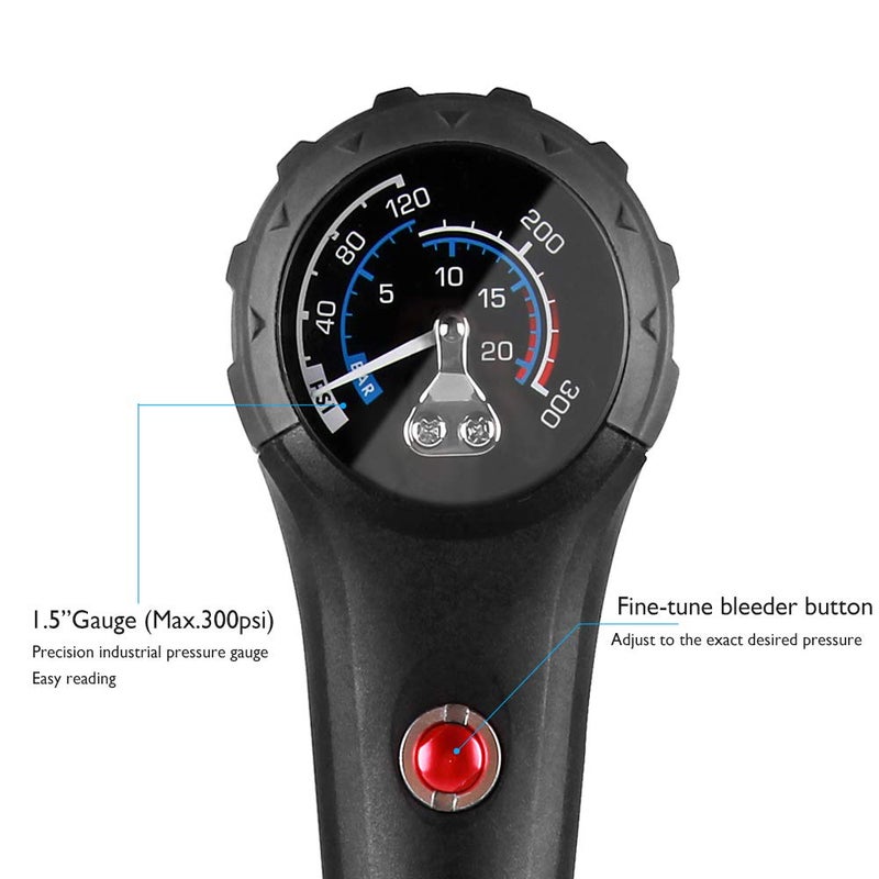 Beto Bike Tire/Shock Pump MTB, 300psi High Pressure for Rear Shock & Suspension Fork, Mountain Bike/Motorcycle, Schrader & Presta Valve Adapter, with Dial-Gauge/Bleed Valve/Mounting Bracket - Image 3